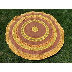 Vent Du Sud France Round Cotton Tablecloth 68” diam Yellow Flowers Olives